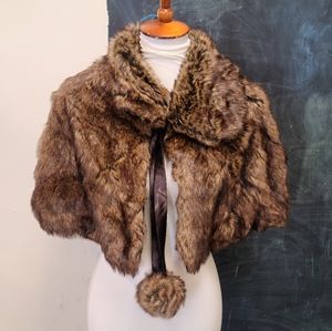 Faux Fur Cape with Pom Balls